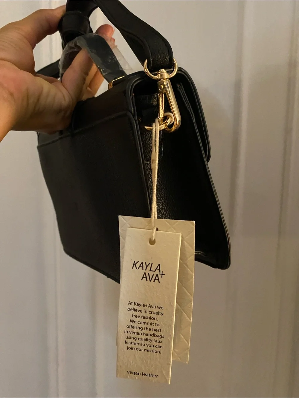 Women's Black Leather Top-Handle Crossbody Bag with Gold Padlock